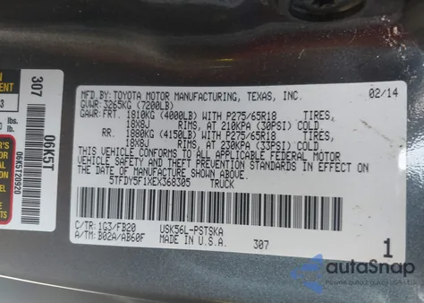 2014 Toyota Tundra Crewmax Sr5 z USA, uszkodzony, nr VIN 5TFDY5F1XEX368305